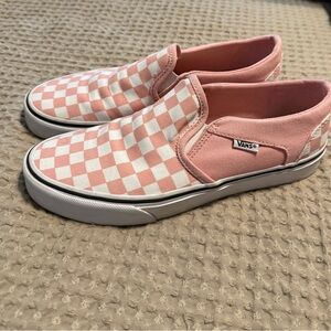 Vans Pink and White Checkered Slip-Ons